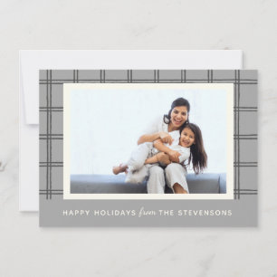 Cartes Pour Fêtes Annuelles Plaid Gris Clair Rustique Noël Photo Personnalisée
