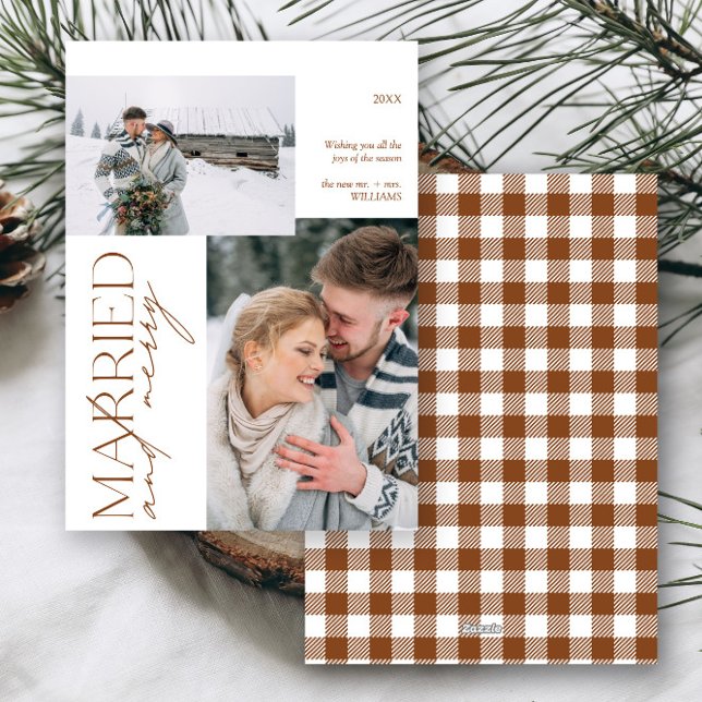 Cartes Pour Fêtes Annuelles Plaid Mr et Mrs Married & Joyeux Photo (Créateur téléchargé)