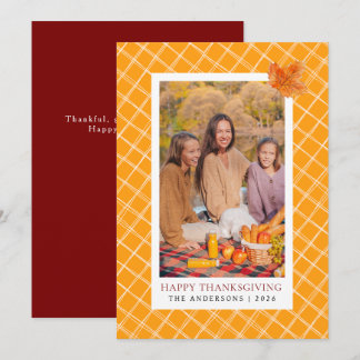 Cartes Pour Fêtes Annuelles Plaid orange | Bon thanksgiving photo d'automne