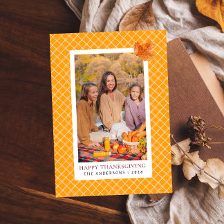 Cartes Pour Fêtes Annuelles Plaid orange | Bon thanksgiving photo d'automne