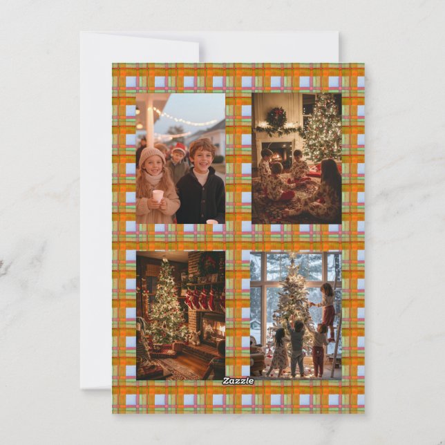 Cartes Pour Fêtes Annuelles Plaid Orange Bow Garland 5 Photo Noël (Dos)
