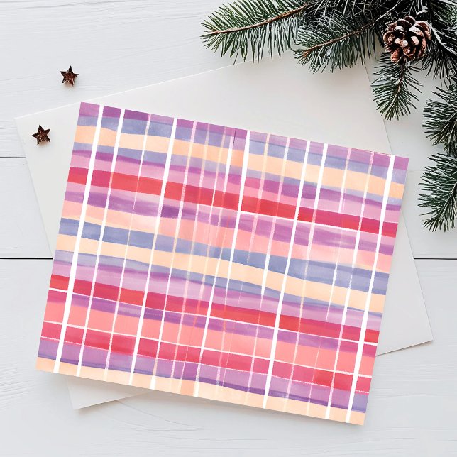 Cartes Pour Fêtes Annuelles Plaid Pastel | Aquarelle mignonne (Créateur téléchargé)