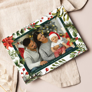 Cartes Pour Fêtes Annuelles Plaid Poinsettia Botanique Famille Photo Tartan