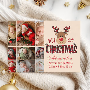 Cartes Pour Fêtes Annuelles Plaid Reindeer Baby First Christmas 9 Photo