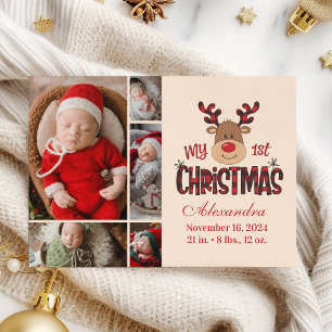 Cartes Pour Fêtes Annuelles Plaid Renne Bébé Premier Noël 5 Photo 