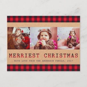 Cartes Pour Fêtes Annuelles Plaid Rustique Buffalo 3 Salutation de Noël phot