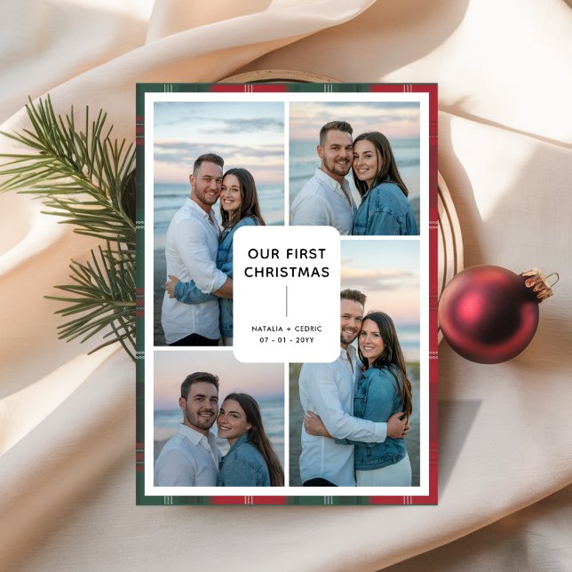 Cartes Pour Fêtes Annuelles Plaid Typography Our First Christmas Newlywed (Créateur téléchargé)