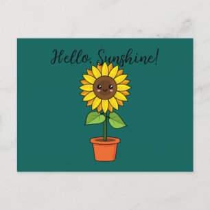 Cartes Pour Fêtes Annuelles Plante de tournesol Kawaii dans un pot Ajouter d