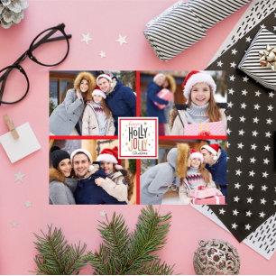 Cartes Pour Fêtes Annuelles Plaque de Noël Holly Jolly (ajoutez vos photos)