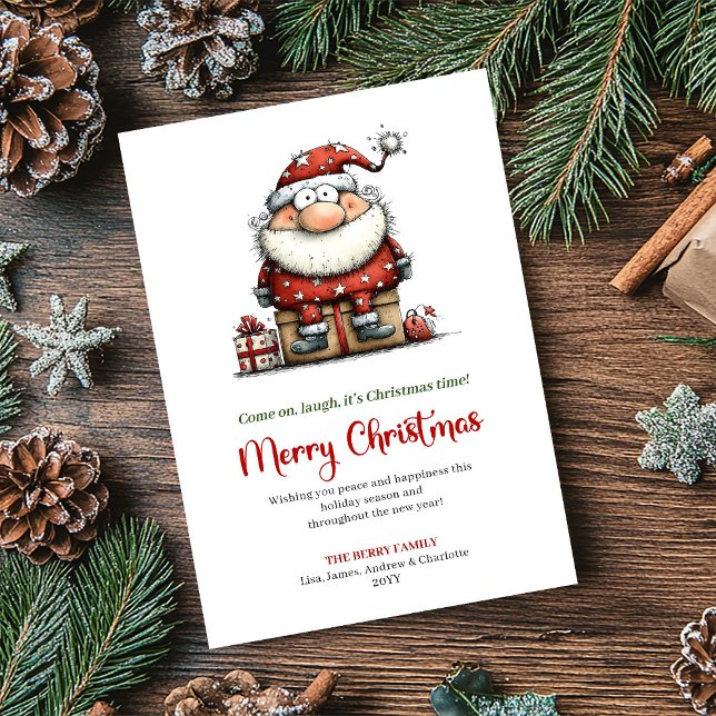 Cartes Pour Fêtes Annuelles Playful Quirky Santa Minimalist Christmas Greeting (Playful Quirky Santa Minimalist Christmas Greeting)