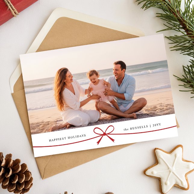 Cartes Pour Fêtes Annuelles Playful Red Bow Family Beach Photo Christmas (Créateur téléchargé)
