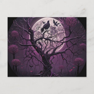 Cartes Pour Fêtes Annuelles Pleine lune aux oiseaux noirs de l'arbre pourpre H