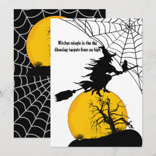 Cartes Pour Fêtes Annuelles Pleine lune de sorcière volant Citation Éffrayante