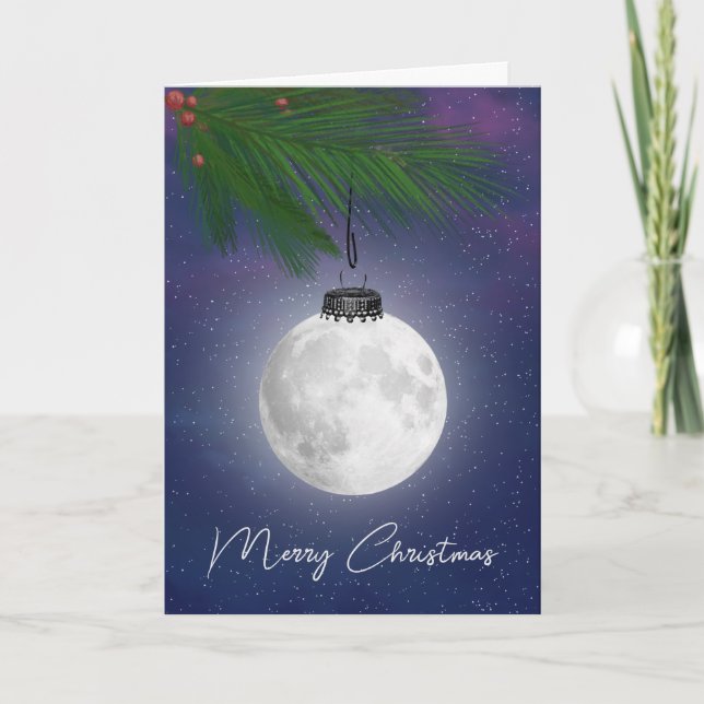 Cartes Pour Fêtes Annuelles Pleine lune Ornement De Noël Sur Pin (Devant)