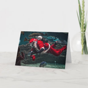 Cartes Pour Fêtes Annuelles Plongée sous-marine Santa Claus nourrit de poisson