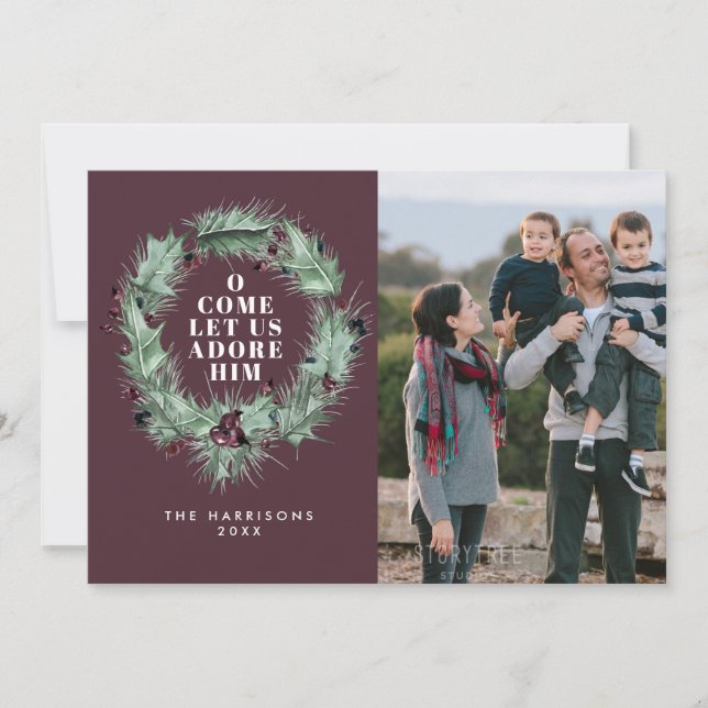 Cartes Pour Fêtes Annuelles Plum Holly & Berry Wreath Photo religieuse (Devant)