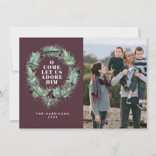 Cartes Pour Fêtes Annuelles Plum Holly & Berry Wreath Photo religieuse