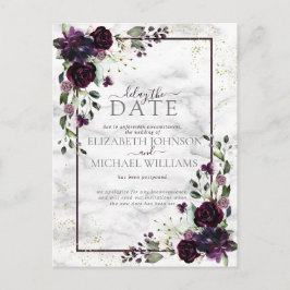 Cartes Pour Fêtes Annuelles Plum Purple Or Aquarelle Marbre Retard Date