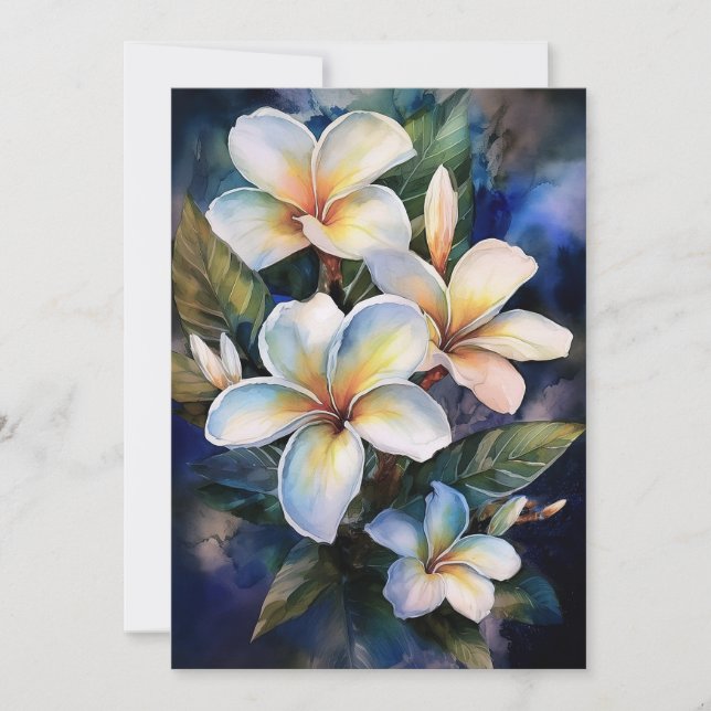 Cartes Pour Fêtes Annuelles Plumeria de minuit hawaïenne (Devant)