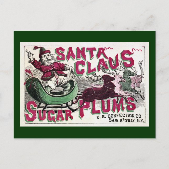 Cartes Pour Fêtes Annuelles Plums de sucre Santa Claus - Noël Vintage (Devant)