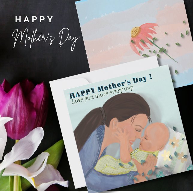 Cartes Pour Fêtes Annuelles Plus de Fête des mères avec un bébé (Love you More Mothers Day with a baby Holiday Card)