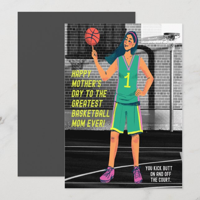 CARTES POUR FÊTES ANNUELLES PLUS GRANDE MOM DE BASKETBALL JAMAIS (Devant / Derrière)