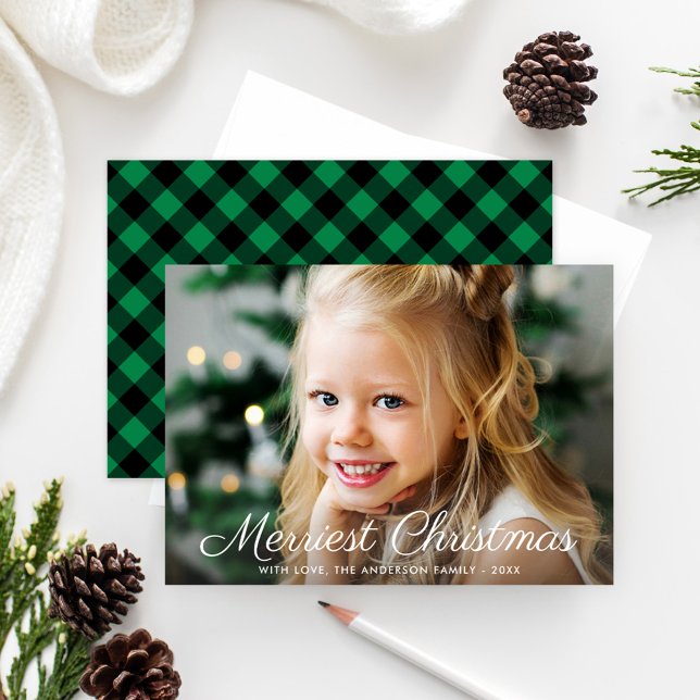 Cartes Pour Fêtes Annuelles Plus Joyeux Noël Vert et Noir à Carreaux (Créateur téléchargé)