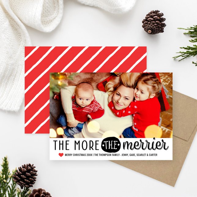 Cartes Pour Fêtes Annuelles Plus la photo Merrier Black Red Christmas (Créateur téléchargé)