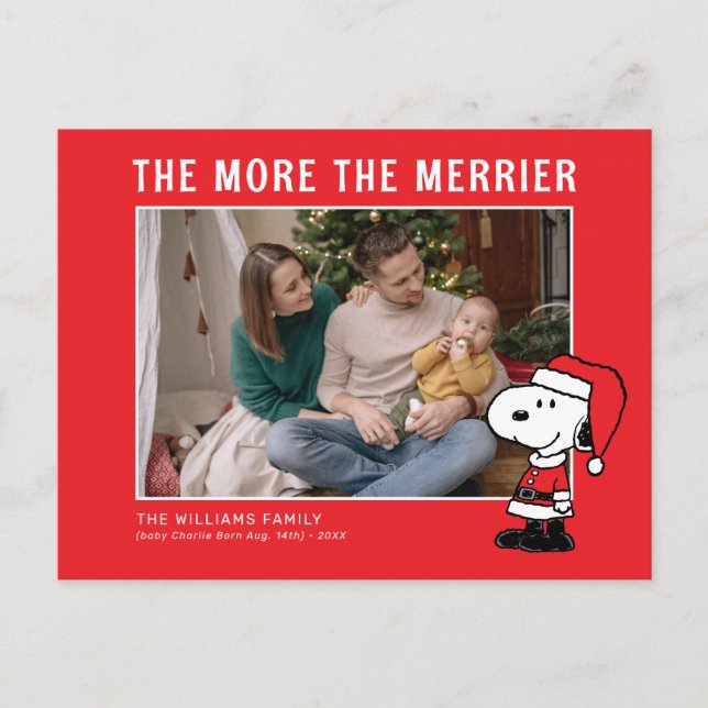 Cartes Pour Fêtes Annuelles Plus Le Merrier Est Merrier | Snoopy Noël Nouveau  (Devant)