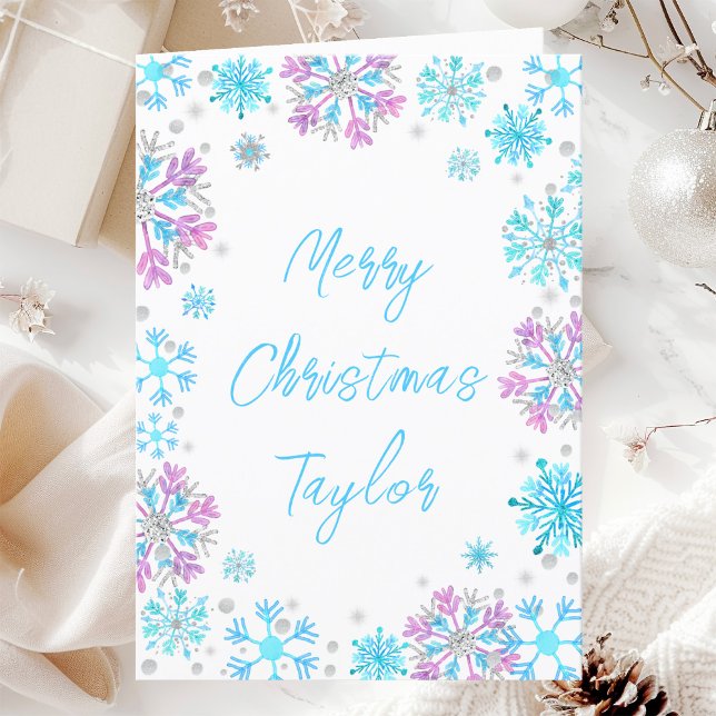 Cartes Pour Fêtes Annuelles Pneus bleu violet Joyeux Noël avec nom (Créateur téléchargé)