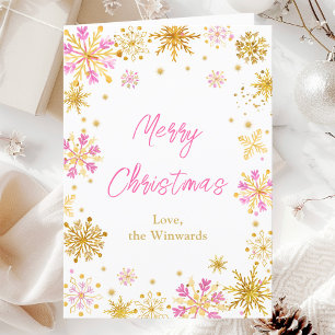 Cartes Pour Fêtes Annuelles Pneus roses et or Joyeux Noël