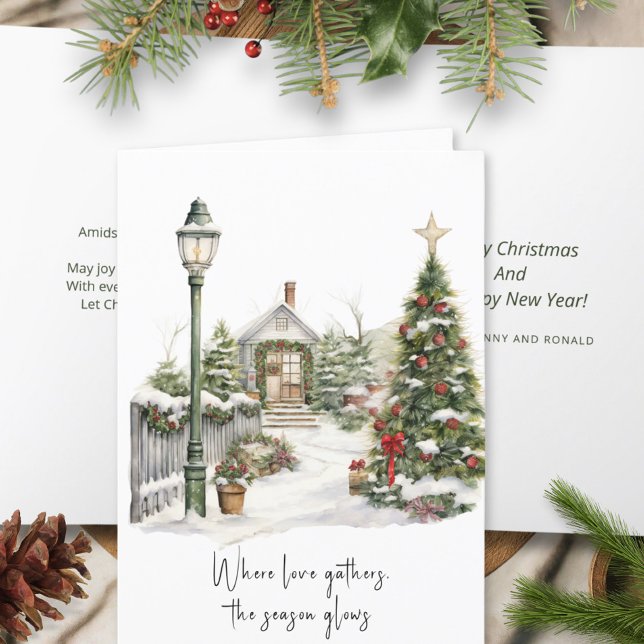 Cartes Pour Fêtes Annuelles Poème Baies Rouges Blanches Vertes Neige Couronne  (Créateur téléchargé)