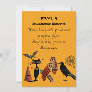 Cartes Pour Fêtes Annuelles Poème de Halloween Spooktacular Chat Noir Hiboux C