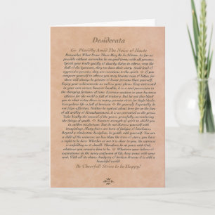 Cartes Pour Fêtes Annuelles Poème DESIDERATA sur le cuir tanné