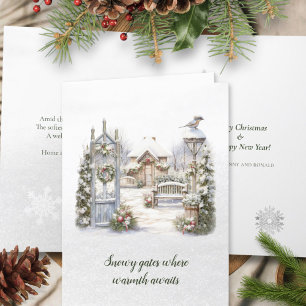 Cartes Pour Fêtes Annuelles Poème Scandi Hiver Vert blanc Flocon de neige Noël