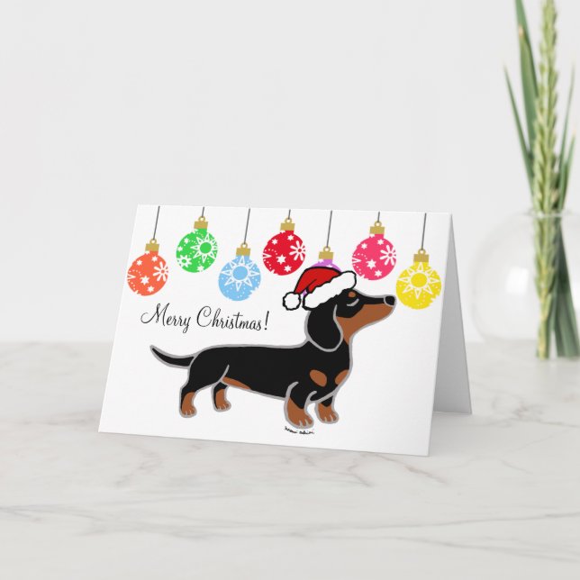 Cartes Pour Fêtes Annuelles Poing de Noël noir et Tan Dachshund (Devant)