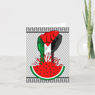 Cartes Pour Fêtes Annuelles Poing de résistance palestinienne sur Watermelon