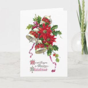 Cartes Pour Fêtes Annuelles Poinsettia Bells et Noël de cru de houx