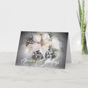 Cartes Pour Fêtes Annuelles Poinsettia blanche et argentée élégante de Noël