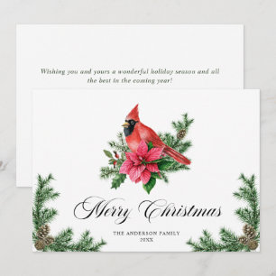 Cartes Pour Fêtes Annuelles Poinsettia Cardinal Rouge Salutation de Noël