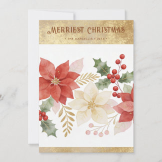 Cartes Pour Fêtes Annuelles Poinsettia de Noël botanique d'hiver Or TMF26