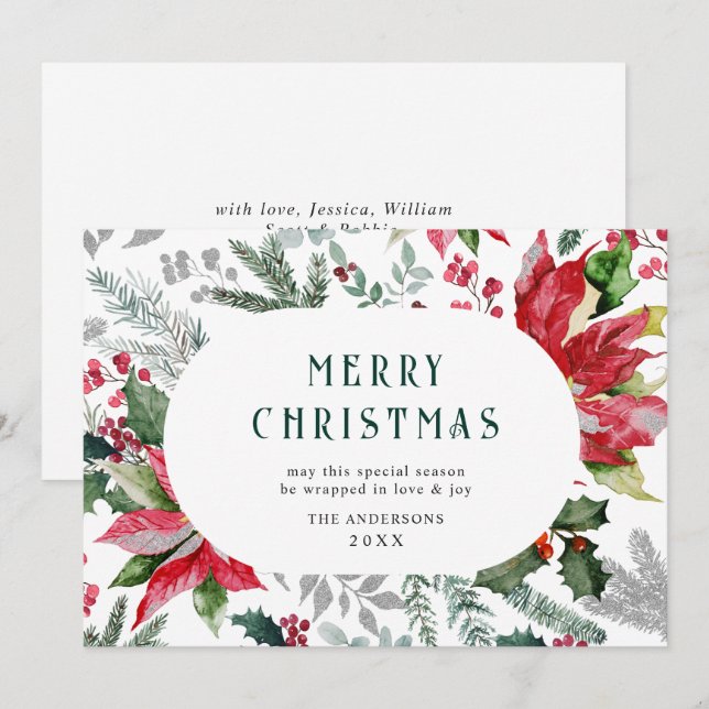 Cartes Pour Fêtes Annuelles Poinsettia de Noël festive Photo gui de Noël (Devant / Derrière)
