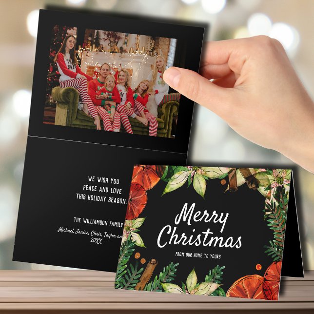 Cartes Pour Fêtes Annuelles Poinsettia et Oranges Photo de Noël (Créateur téléchargé)
