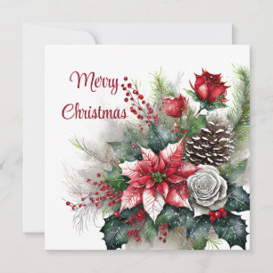 Cartes Pour Fêtes Annuelles Poinsettia et rose en spray