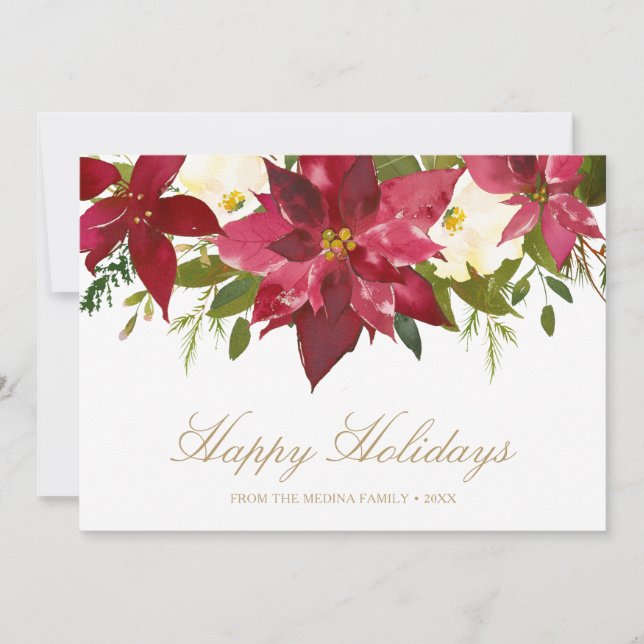 Cartes Pour Fêtes Annuelles Poinsettia Gold Happy Holidays Élégant Noël (Devant)