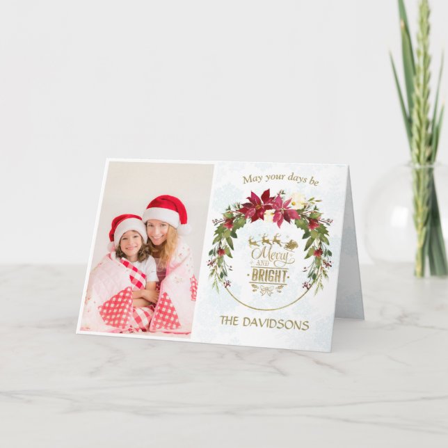 Cartes Pour Fêtes Annuelles Poinsettia Gold Merry And Bright Photo Christmas (Devant)