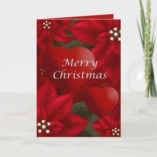 Cartes Pour Fêtes Annuelles Poinsettia & Hearts Salutation de Noël (Devant)