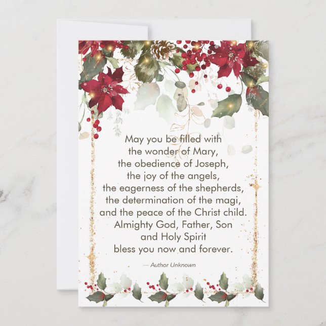 Cartes Pour Fêtes Annuelles Poinsettia Holly Prière (Devant)