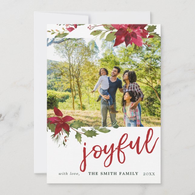 Cartes Pour Fêtes Annuelles Poinsettia Joyful Christmas Photo Holiday Card (Devant)