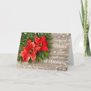 Cartes Pour Fêtes Annuelles Poinsettia, pin sur bois Noël Mère en droit
